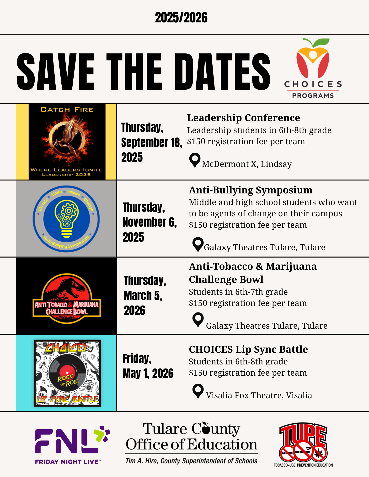 Save the date flyer for CHOICES events