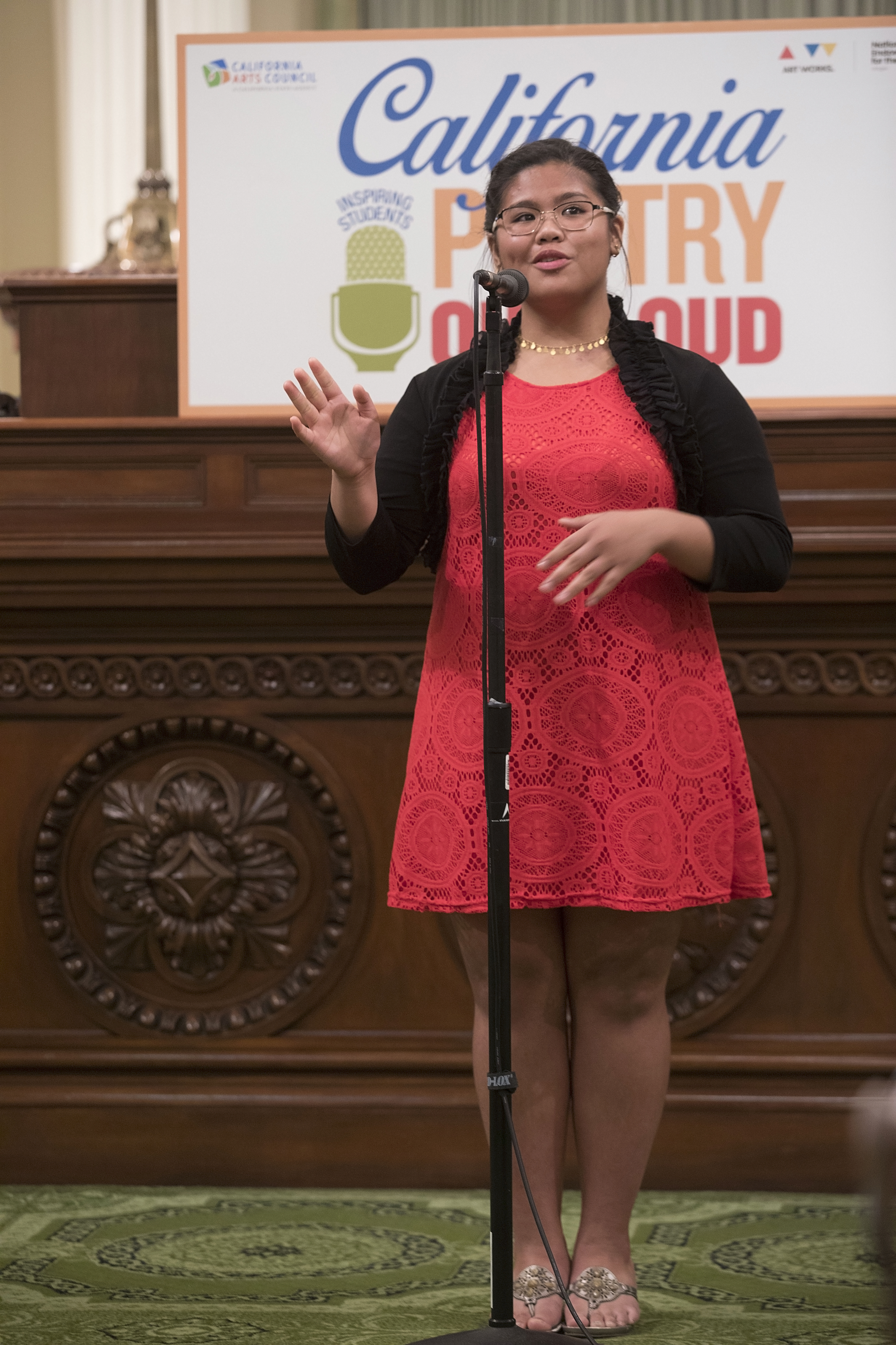 Gabrielle Trapse reciting her poem