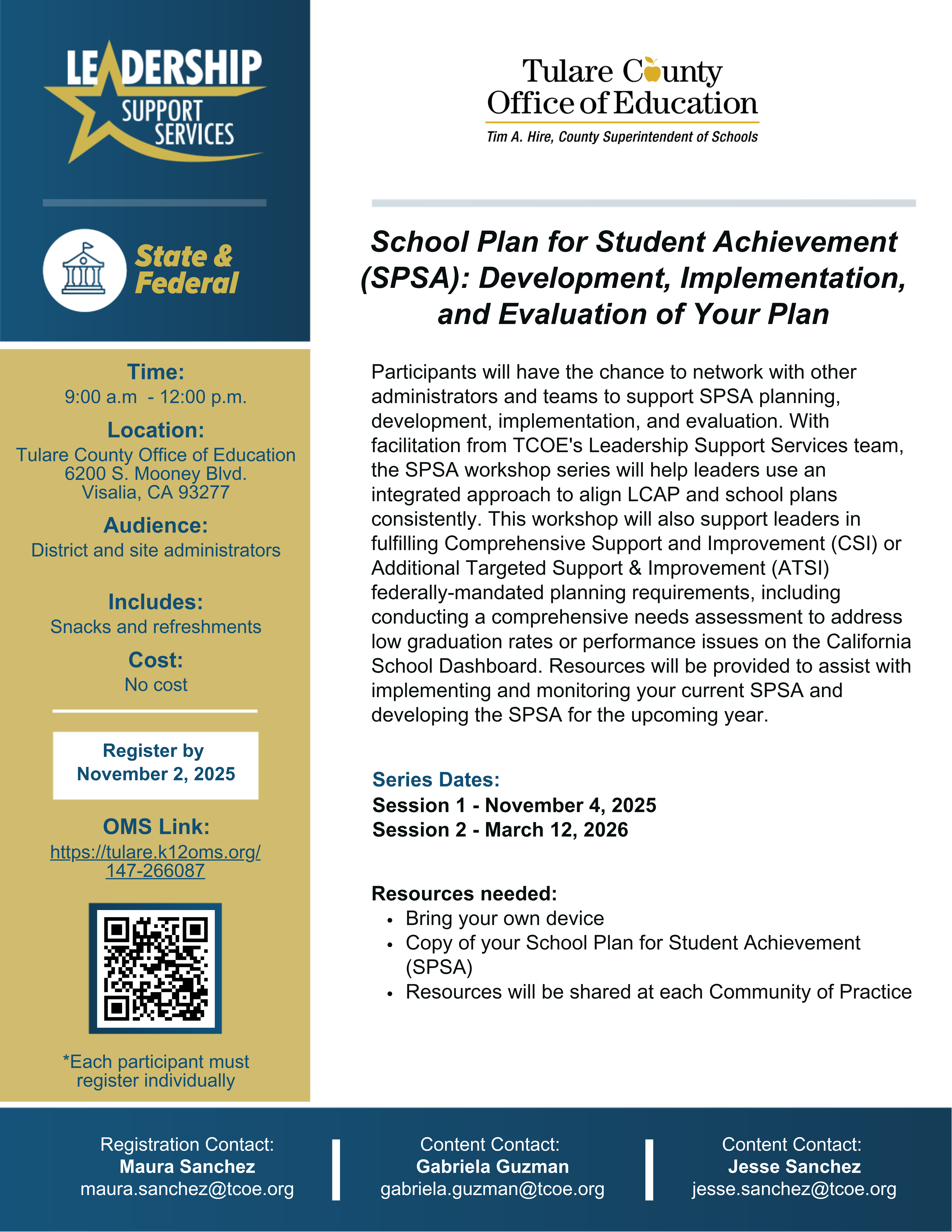 SPSA flyer, gold white blue