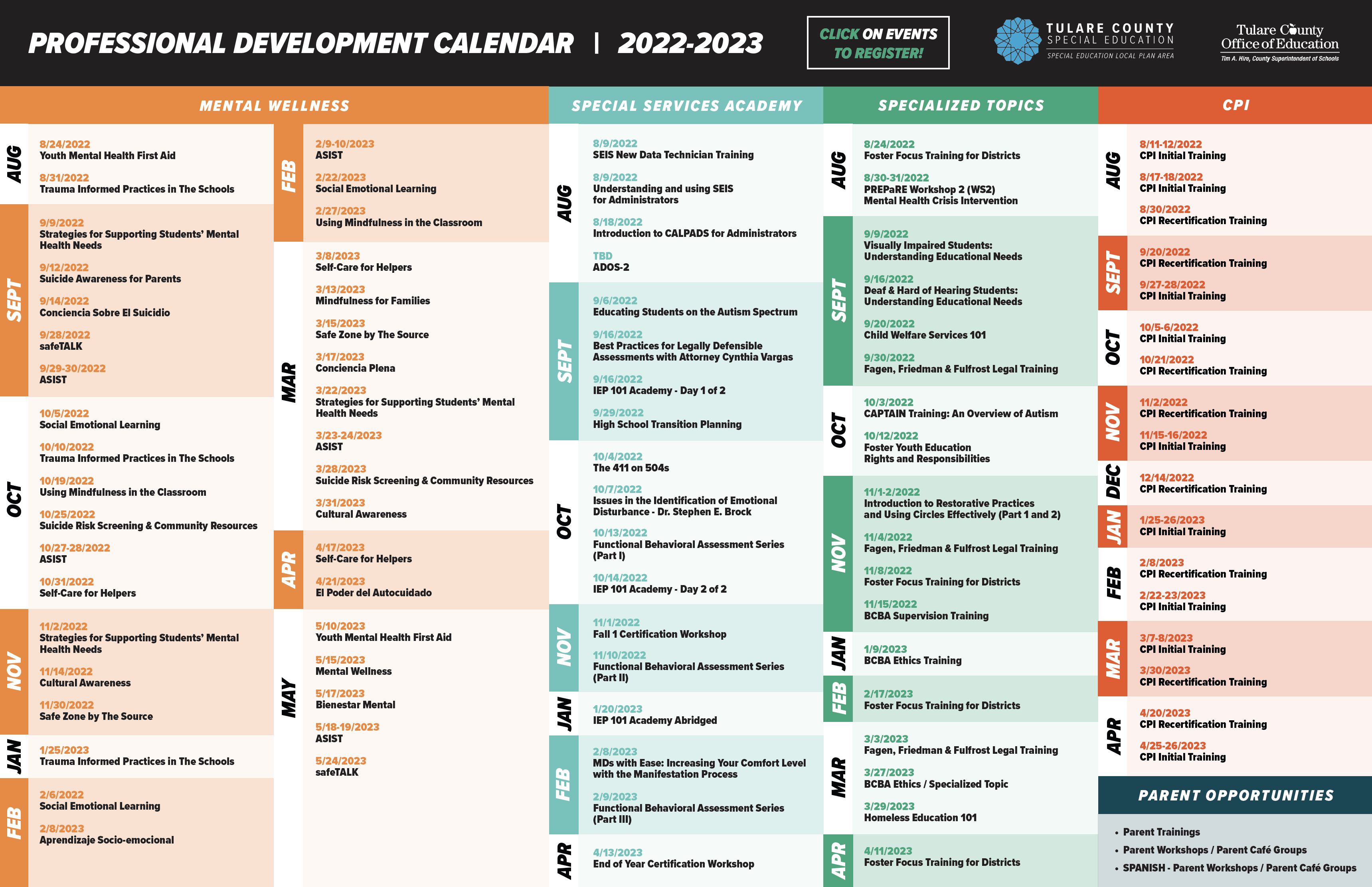 TCOE Calendar of Events